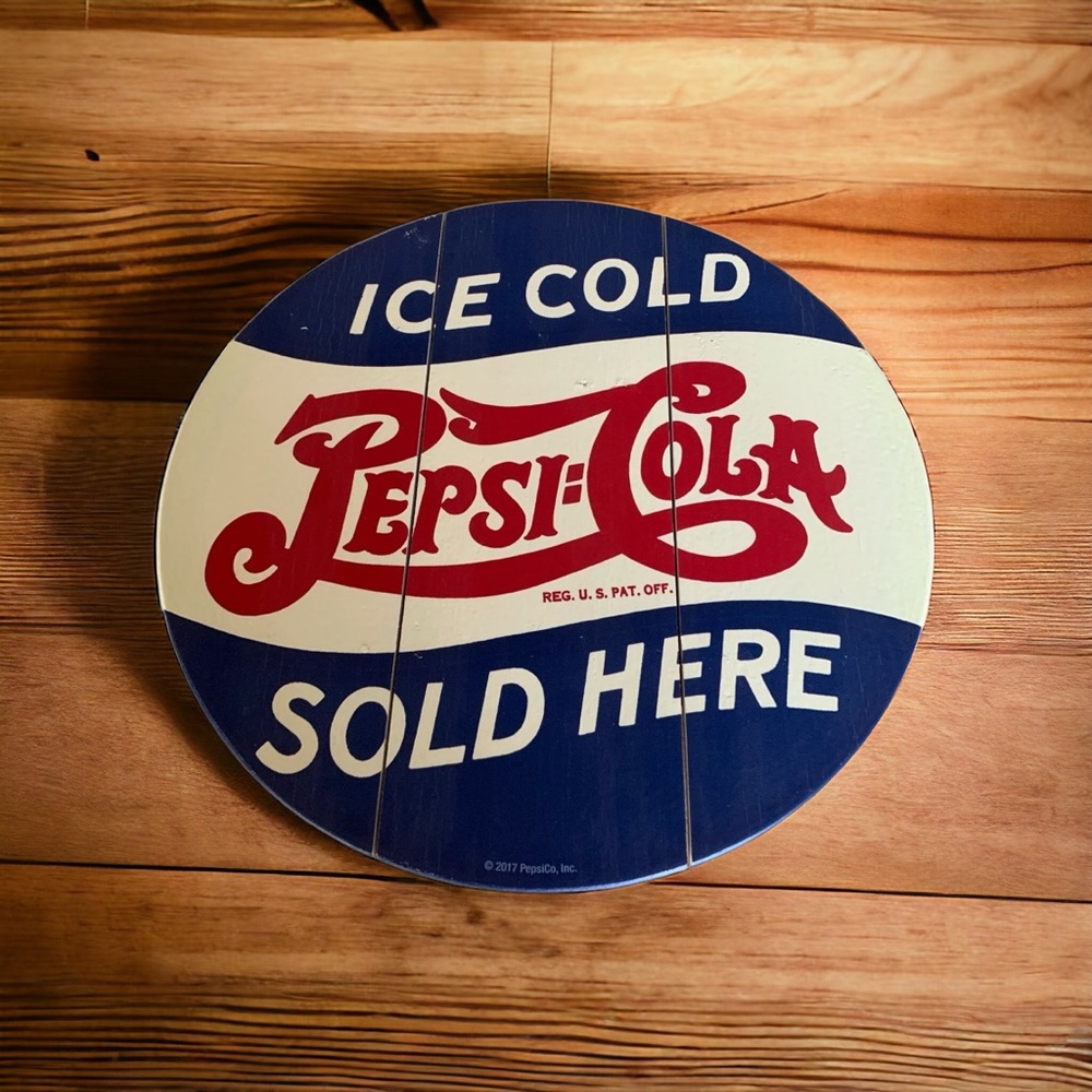 Pepsi Cola Sign, Wooden, 14" Round